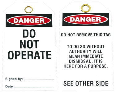 Danger (White) Do Not Operate -Tag - Kiwi Workgear